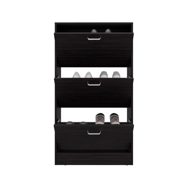 English Elm Hesston Vertical Shoe Rack Organizer Black – Space-Saving 3-Compartment Engineered Wood Storage, Ventilated Backpanel B092P306240