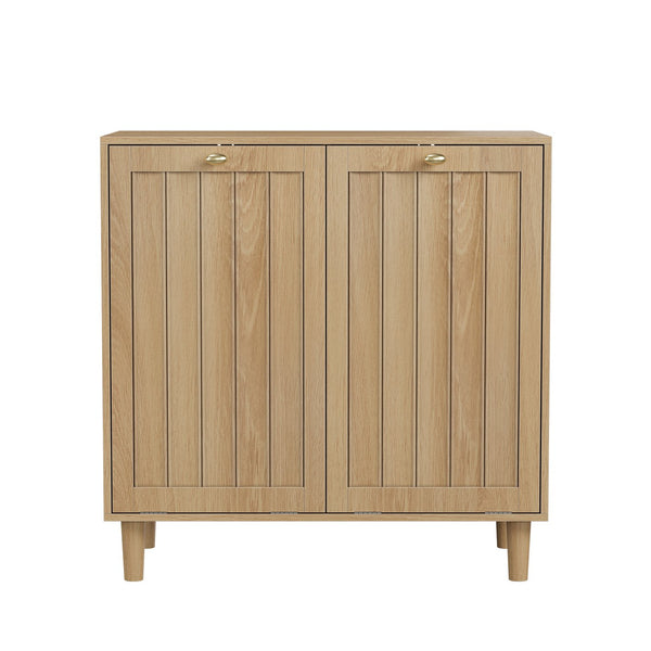 English Elm Sloping Tilt Out Laundry Cabinet with Dual Hamper Bins Oak Mdf Bathroom Storage W1706P465303