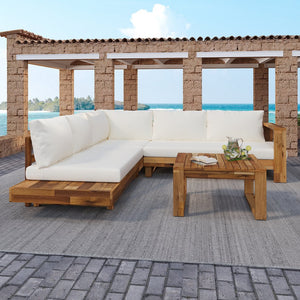 English Elm Outdoor Solid Acacia Wood 4 Piece Modular Sectional Set with Cushions Patio N757S454841B