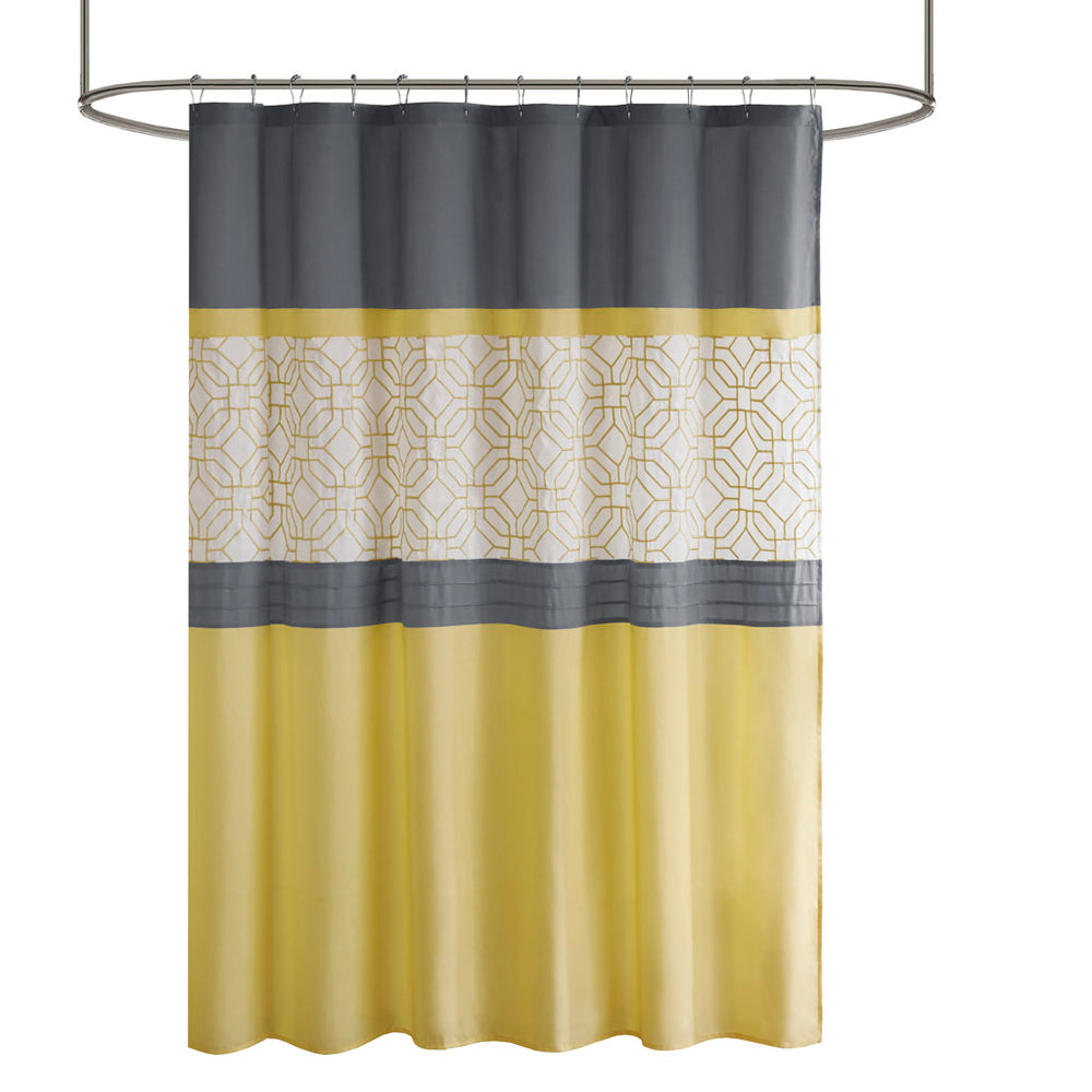 JLA Home 510 Design - Embroidered Modern Pintuck Shower Curtain with Microfiber Softness, Lined Privacy & Grey Yellow Accents 5DS70-0096