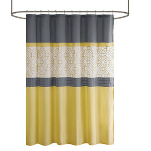 JLA Home 510 Design - Embroidered Modern Pintuck Shower Curtain with Microfiber Softness, Lined Privacy & Grey Yellow Accents 5DS70-0096