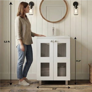 English Elm Haysi Frosted Glass Bathroom Vanity with Resin Sink and Shelved Storage Cabinet B070S00416