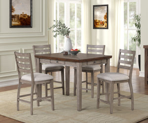 English Elm Counter Ladderback Counter Stool Set of 2 – Rustic Gray Upholstered Seats, Solid Wood Frame, Durable Polyester Finish B2699P208968