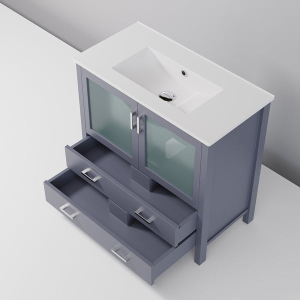 English Elm Dark Grey Bath Vanity 36" W X 18.25" D - Modern Design With White Ceramic Top & Soft-Close Drawers B2731P260437