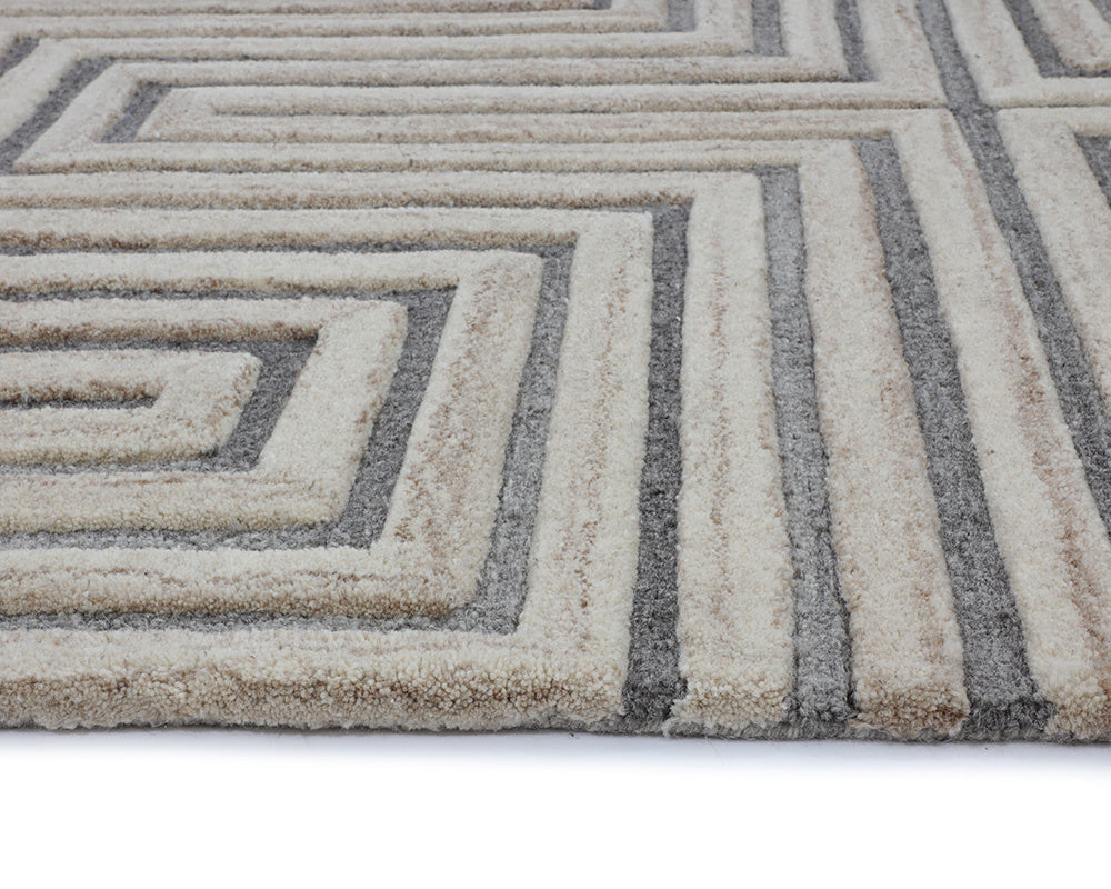 Sunpan Oslow Hand-Tufted Rug - Artisan-Crafted Wool with Unique Maze Pattern in Elegant Beige and Grey Hues 10' X 14'