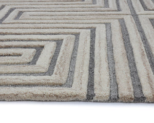 Sunpan Oslow Hand-Tufted Rug - Artisan-Crafted Wool with Unique Maze Pattern in Elegant Beige and Grey Hues 10' X 14'