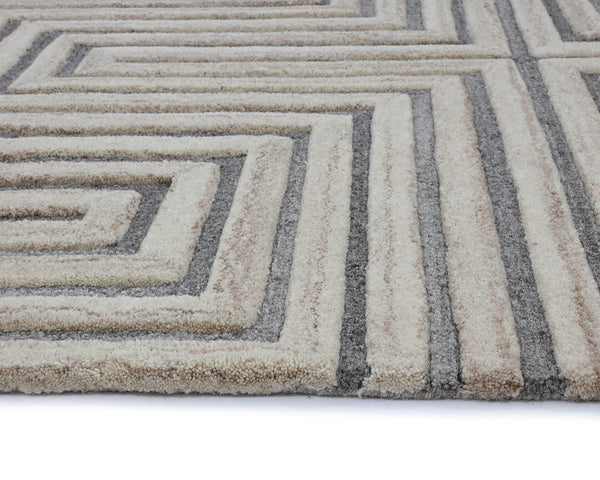 Sunpan Oslow Hand-Tufted Rug - Artisan-Crafted Wool with Unique Maze Pattern in Elegant Beige and Grey Hues 10' X 14'