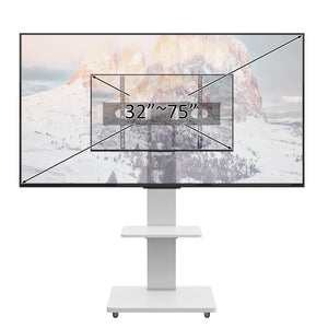 English Elm Tv Floor Stand Rolling Cart with Lockable Wheels Height Adjustable Iron Mdf Mount White W241P246880
