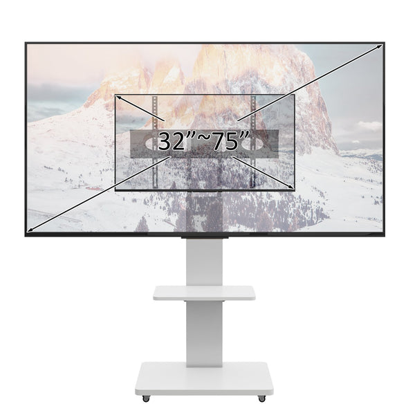 English Elm Tv Floor Stand Rolling Cart with Lockable Wheels Height Adjustable Iron Mdf Mount White W241P246880