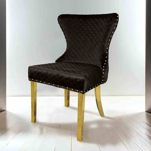English Elm Glam 2Pc Black Side Chair Set With Gold Square Legs & Diamond Tufting For Chic Dining Spaces B2741P406812