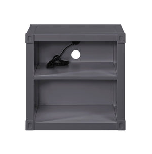 English Elm Cargo Gunmetal Industrial Nightstand with USB Ports, Metal Cargo Panel Design, 2 Open Shelves, 40lb Top B2726P287762