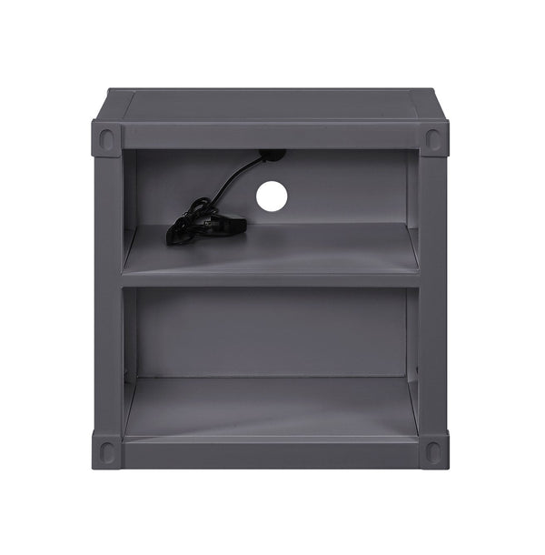 English Elm Cargo Gunmetal Industrial Nightstand with USB Ports, Metal Cargo Panel Design, 2 Open Shelves, 40lb Top B2726P287762