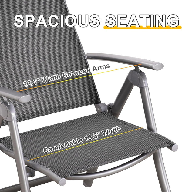 English Elm Patio Folding Chairs Set Of 2 – Lightweight, Adjustable Reclining Outdoor Chairs For Garden & Beach W1859P210825-GIGA