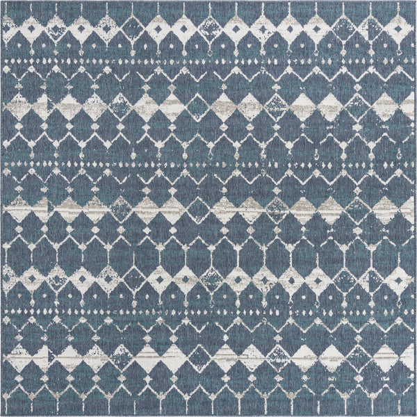 Unique Loom Outdoor Trellis Cardak Machine Made Geometric Rug Navy Blue, Ivory/Green/Gray 7' 10" x 7' 10"