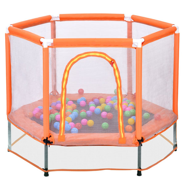 English Elm 55'' Kids Trampoline with Galvanized Steel Frame Foam Padded Enclosure and Ocean Balls Orange MX314556AAG