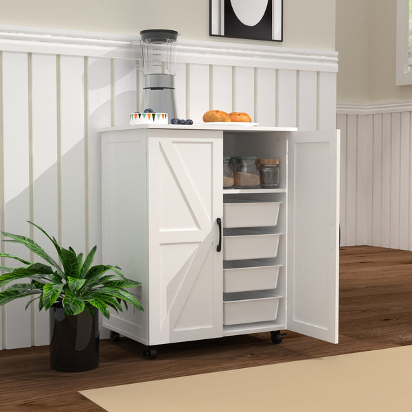 English Elm Kitchen Island With Storage On Wheels - Versatile Mobile Cart For Crafts, Coffee, And Dining Spaces W3062P289218
