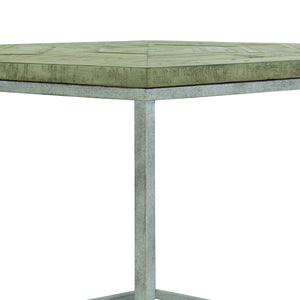 Bernhardt Bernhardt Hexagonal End Table With Distressed Pine Top & Glazed Silver Tubular Frame, 24"W X 25"H 398124G