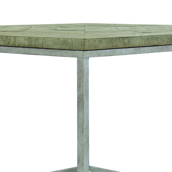 Bernhardt Bernhardt Hexagonal End Table With Distressed Pine Top & Glazed Silver Tubular Frame, 24"W X 25"H 398124G
