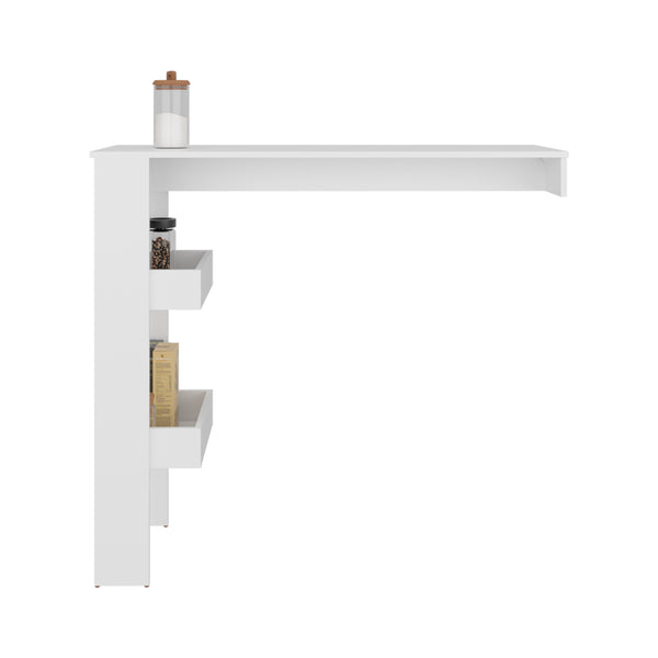 English Elm Drysdale Modern Bar Table with 3 Open Side Shelves, Space-Saving White Counter for Kitchen & Dining B128P375303