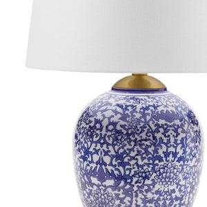 English Elm Blue Ceramic Ginger Jar Table Lamp with Classic Porcelain Base, Fabric Shade, 22.5" Height, Cord B035P280528