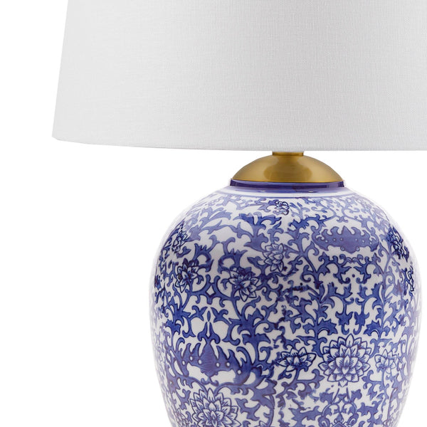 English Elm Blue Ceramic Ginger Jar Table Lamp with Classic Porcelain Base, Fabric Shade, 22.5" Height, Cord B035P280528