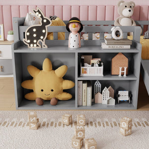 English Elm Twin Low Loft Bed for Kids with Slide Climbing Structure and Movable Bookshelf W2593P457237
