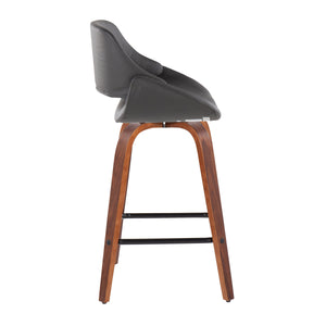 English Elm Fabrico Mid-Century Modern Set Of 2 Counter Stools In Walnut With Grey Faux Leather & Footrest B202S00258