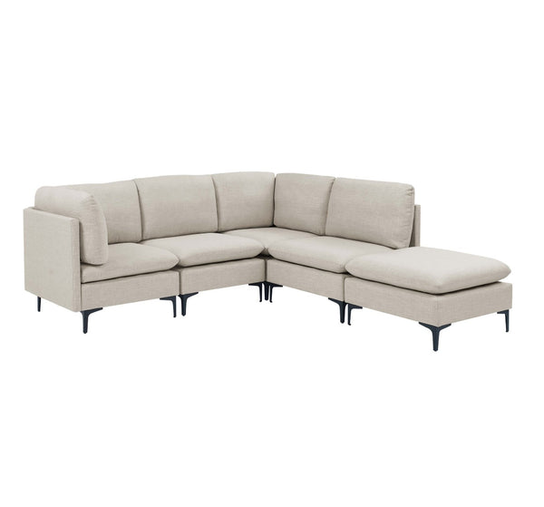 English Elm Linen Upholstered Modular Sectional Sofa with Tall Black Metal Legs for Living Room Almond B2748S00100