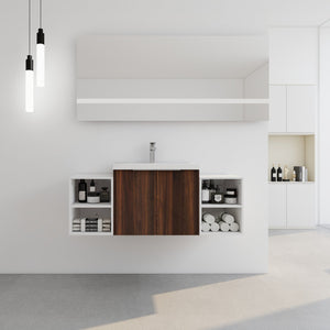 English Elm 48 Inch Wall Mounted Bathroom Vanity with Resin Sink, Soft-Close Doors, Metal Handles, Storage—Durable Eco Plywood California Walnut W999S00185