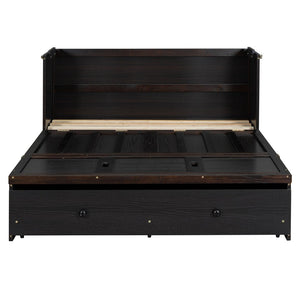 English Elm Full Size Wall Murphy Bed Cabinet with Storage Drawer and Built-in Usb Charging Espresso N708P205903P