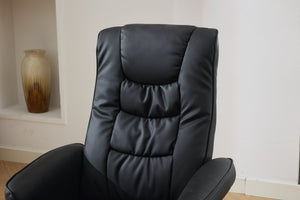 English Elm 015-Recliner Ergonomic Swivel Massage Chair with Ottoman, Heated 5-Point Vibration, 140° PU Recliner Black W2636P262445