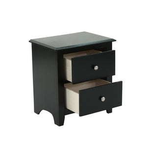 English Elm Nightstand Solid Pine Wood with 2 Drawers in Classic Black — Compact, Durable Storage for Bedroom SR014251