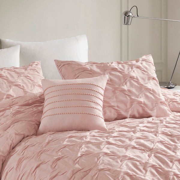 JLA Home Comfort Spaces - Diamond Diamond Pucker Woven Comforter Set with Ruched Ogee Pleat, Crinkle Texture, OEKO-TEX Certified Breathable Luxury Pink AM10-0534