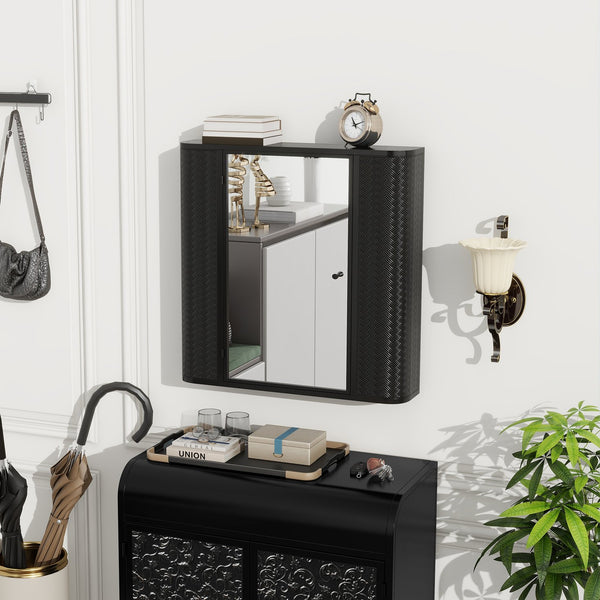 English Elm Wall-Mounted Antique Black Mirrored Medicine Cabinet with Steel Frame, 2 Shelves, Space-Saving Organizer W3122P272885
