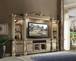 English Elm Vendome Luxe Gold Patina & Bone Entertainment Center with Touch Light, Cord Management, 80" TV Capacity B2726S00517