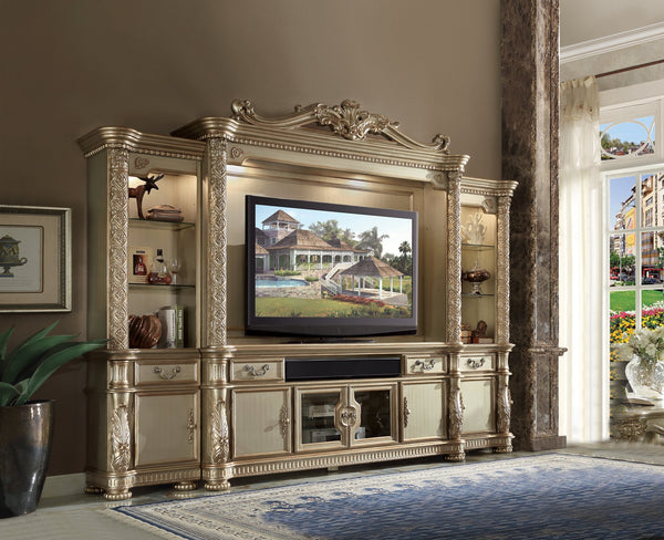 English Elm Vendome Luxe Gold Patina & Bone Entertainment Center with Touch Light, Cord Management, 80" TV Capacity B2726S00517