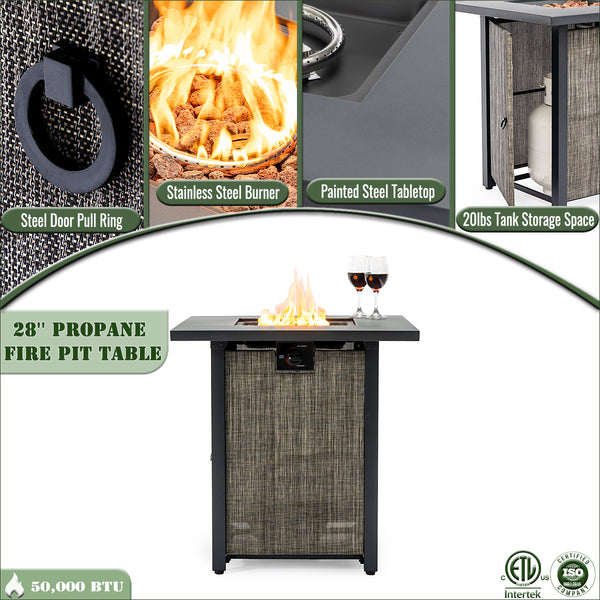 English Elm 28" Propane Gas Fire Pit Table - 50,000 Btu Steel Outdoor Heater For Patio, Garden & Deck Fun! W853P293852