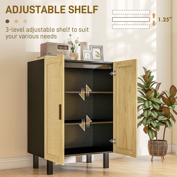 English Elm Homcom Stylish Sideboard Buffet Cabinet With Rattan Doors, Adjustable Shelves, Modern Boho Design W2225P217720