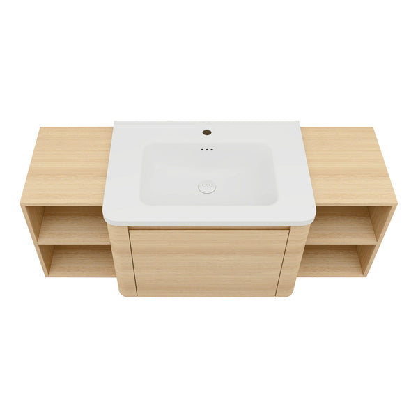 English Elm 52'' Wall-Mounted Vanity with White Ceramic Sink, Soft-Close Door, Plywood Shelves & Rounded Edges Ameican White Oak W999S00486