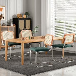 English Elm Kitchen Mid-Century Dining Chairs Set of 2 with Rattan Backrest, Cantilever Aluminum Legs, 300lb Capacity Blackish Green T3623P408462