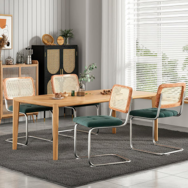 English Elm Kitchen Mid-Century Dining Chairs Set of 2 with Rattan Backrest, Cantilever Aluminum Legs, 300lb Capacity Blackish Green T3623P408462