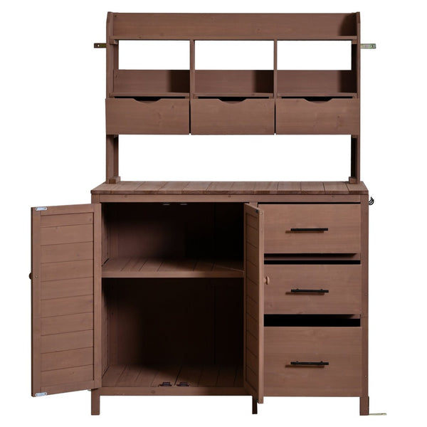 English Elm (with Hutch) Topamx Solid Fir Potting Bench Patio Workstation Spice Rack Drawer Brown N717P404331D