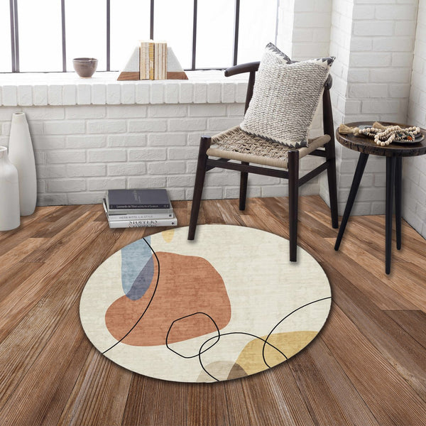 English Elm RABBIT Washable Non-Slip Round Rug 41" Ivory Multi – Durable Polyester, Kid & Pet Friendly, Foldable B186P261391