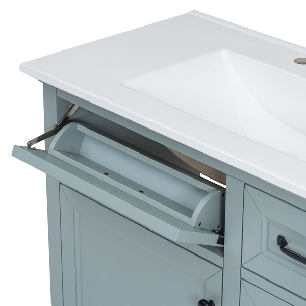 English Elm Christopher Knight Home® - 36" Bathroom Vanity with Ceramic Sink, Soft-Close Doors, 4 Drawers & Ample Storage, Freestanding Grey N759P223021E