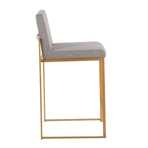 English Elm Fuji High Back Counter Stools Set Of 2 - Stylish Gold Steel Frame With Grey Upholstery For Comfort B202P221943