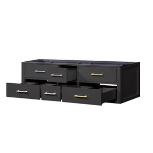 English Elm Black Double Bath Vanity - 60" W X 22" D, Midcentury Modern Design With Soft-Close Drawers & Storage B2731P258029