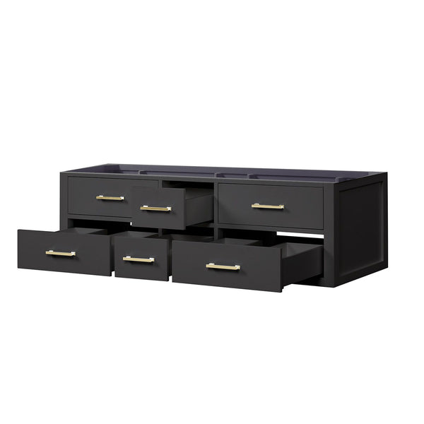 English Elm Black Double Bath Vanity - 60" W X 22" D, Midcentury Modern Design With Soft-Close Drawers & Storage B2731P258029