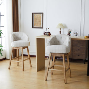 English Elm Christopher Knight Home® - 33.25" Swivel Counter Stools Set of 2 - 360° Upholstered Button-Tufted Back, Rubberwood Frame, Beige WF532109BGE