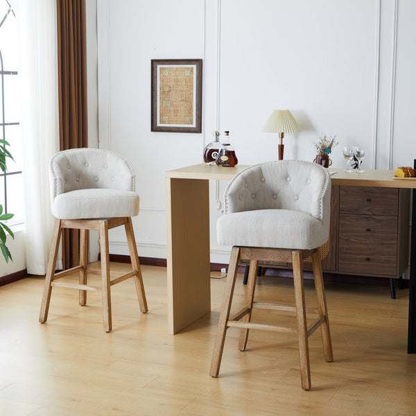 English Elm Christopher Knight Home® - 33.25" Swivel Counter Stools Set of 2 - 360° Upholstered Button-Tufted Back, Rubberwood Frame, Beige WF532109BGE