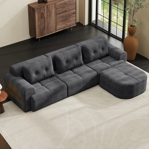 English Elm Modular Sectional Sofa with Chaise Full Foam Build Woven Fabric for Living Room Dark Grey W2379S00007